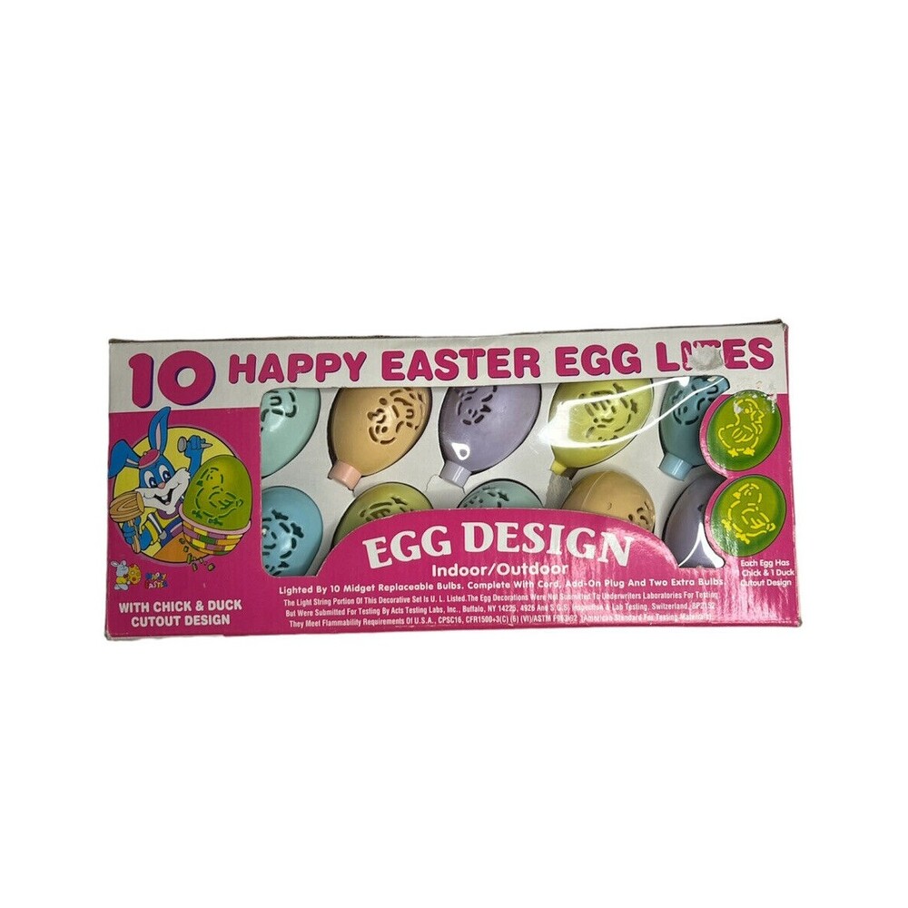 Easter Eggs Vintage Happy String Lights Indoor Outdoor Chick Duck Designs S